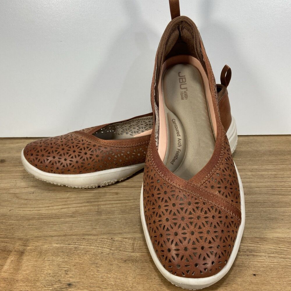 JBU Women 9.5 Emma Comfortable Casual Slip-On Ballet Flat Brown JBU by Jambu